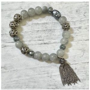 Grey beaded tassel bracelet